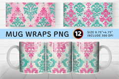 Pink &amp; Teal Damask Mug Wrap Sublimation Designs Product Image 1