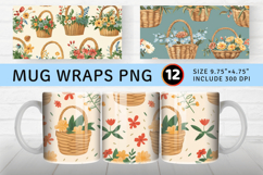 Floral Cottagecore Baskets Mug Wrap Sublimation Designs Product Image 1