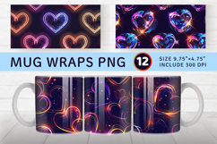 Disco Luxury Glitter Neon Hearts Mug Wrap Sublimation Design Product Image 1