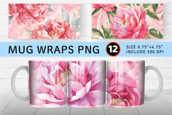 Pink Watercolor Peonies Mug Wrap Sublimation Designs Product Image 1