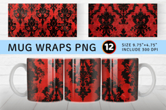 Red and Black Damask Mug Wrap Sublimation Designs Product Image 1