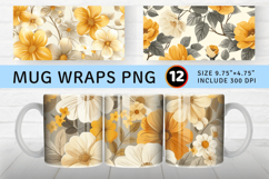 Beige &amp; Yellow Flowers Mug Wrap Sublimation Designs Product Image 1