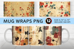 Vintage Grungy Floral Mug Wrap Sublimation Designs Product Image 1