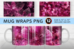 Magenta Pink Glitter Flowers Mug Wrap Sublimation Designs Product Image 1