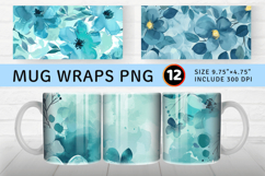 Turquoise Watercolor Flower Mug Wrap Sublimation Designs Product Image 1