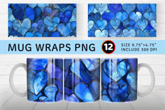 Blue Stained Glass Hearts Mug Wrap Sublimation Designs Product Image 1