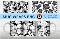 Black &amp; White Floral Mug wrap Sublimation Designs Product Image 1