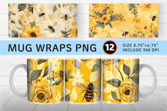 Yellow Floral Honeybees Mug Wrap Sublimation Designs Product Image 1