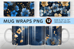 Gold and Blue Flowers Mug Wrap Sublimation Designs Product Image 1