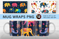 Festive Elephants Mug Wrap Sublimation Designs Product Image 1