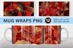 Golden Glitter Red Flower Bloom Mug Wrap Sublimation Designs Product Image 1