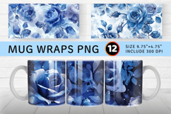 Winter Blue Roses Mug Wrap Sublimation Designs Product Image 1