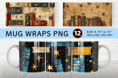 Vintage Books and Stars Mug Wrap Sublimation Designs Product Image 1