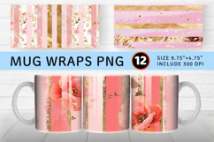 Pink &amp; Gold Floral Stripes Mug Wrap Sublimation Designs Product Image 1