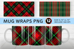 Red &amp; Green Plaid Mug Wrap Sublimation Designs Product Image 1
