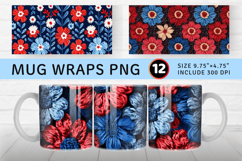 Red Blue Knitted Flowers Mug Wrap Sublimation Designs Product Image 1
