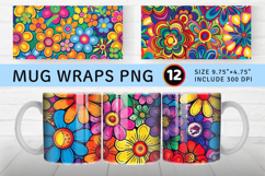 Rainbow Hippie Flowers Mug Wrap Sublimation Designs Product Image 1