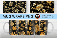 Gold Flowers Embroidery Mug Wrap Sublimation Designs Product Image 1