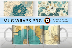 Teal &amp; Beige Flowers Mug Wrap Sublimation Designs Product Image 1