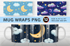 Cute Dream Moon Stars Clouds Mug Wrap Sublimation Designs Product Image 1
