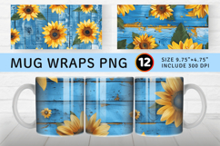 Blue Wooden Sunflowers Mug Wrap Sublimation Designs Product Image 1