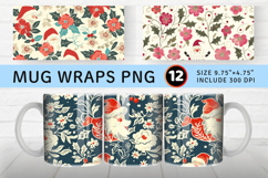 Retro Santa Floral Christmas Mug Wrap Sublimation Designs Product Image 1