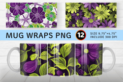 Purple &amp; Green Flowers Mug Wrap Sublimation Designs Product Image 1