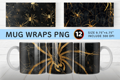 Black and Gold Spider mug wrap sublimation Designs Product Image 1