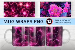 Bright Pink Neon Flowers Mug Wrap Sublimation Designs Product Image 1