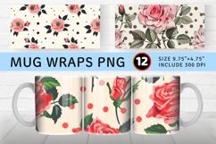 Polka Dots &amp; Rose Flowers Mug Wrap Sublimation Designs Product Image 1