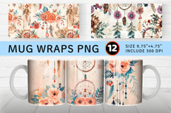 Boho Floral Dreamcatchers Mug Wrap Sublimation Designs Product Image 1