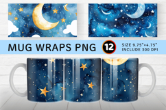 Watercolor Space Sky Moon Stars Mug Wrap Sublimation Designs Product Image 1