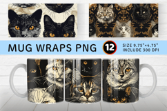 Ornate Cats Portraits Mug Wrap Sublimation Designs Product Image 1