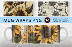Vintage Newsprint Sunflowers Mug Wrap Sublimation Designs Product Image 1