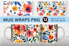 Watercolor Boho Flowers mug wrap sublimation Designs Product Image 1