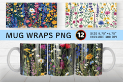 Wildflowers Garden Stitch Fabric Mug Wrap Sublimation Design Product Image 1