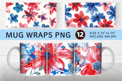 Watercolor 4th of July Flower Mug Wrap Sublimation Designs Product Image 1