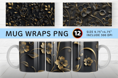 Luxury Black Gold Floral Mug Wrap Sublimation Designs Product Image 1