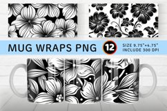 Black and White Floral Mug wrap Sublimation Designs Product Image 1
