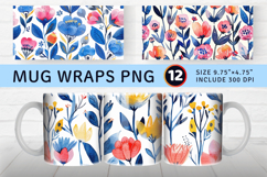 Watercolor Scandinavian Flowers Mug Wrap Sublimation Designs Product Image 1