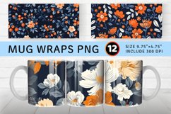 Navy &amp; Tangerine Floral Mug wrap Sublimation Designs Product Image 1