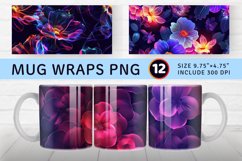 Luxury Disco Neon Flowers Mug wrap Sublimation Designs Product Image 1