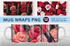 Lipsticks &amp; Roses Mug Wrap Sublimation Designs Product Image 1
