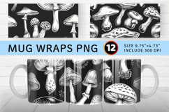 Monochrome Mushrooms Mug Wrap Sublimation Designs Product Image 1