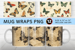 Vintage Butterfly Mug Wrap Sublimation Designs Product Image 1
