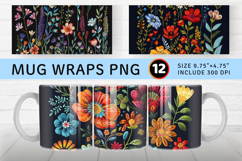 Boho Wildflowers Embroidery Mug Wrap Sublimation Designs Product Image 1