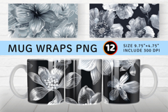 Silver Glitter Flowers Mug Wrap Sublimation Designs Product Image 1