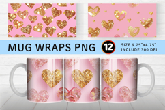 Cute Valentine Pink Gold Glitters Heart Mug Wrap Sublimation Product Image 1