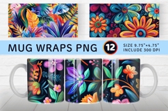 Vibrant Colorful Floral Mug Wrap Sublimation Designs Product Image 1