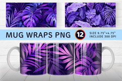 Purple Tropical Leaves Floral Mug Wrap Sublimation Designs Product Image 1